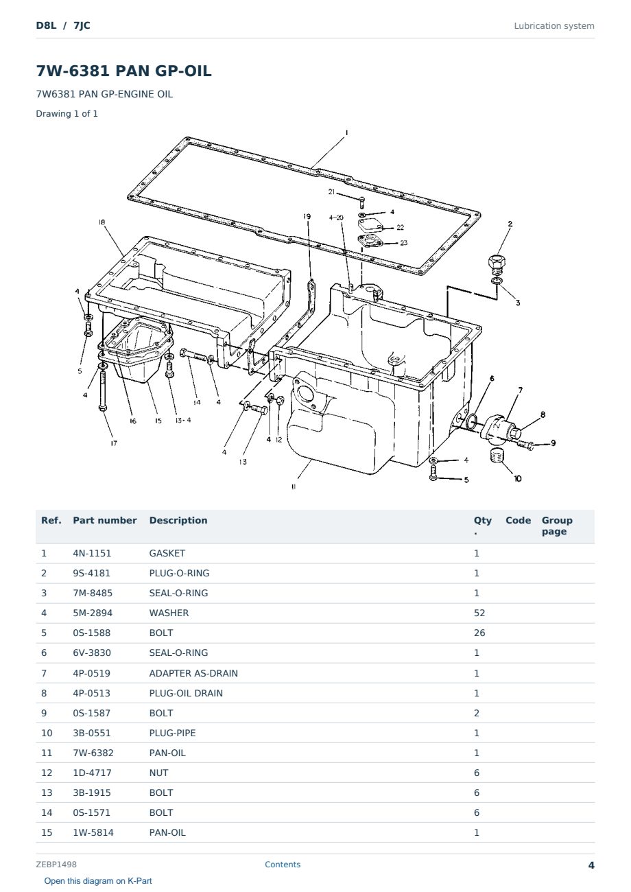 Caterpillar D8L S/N 7JC Partsbook ZEBP1498 (English) - sample page 4 of 10 Caterpillar D8L S/N 7JC Partsbook ZEBP1498 (English) - sample page 4 of 10