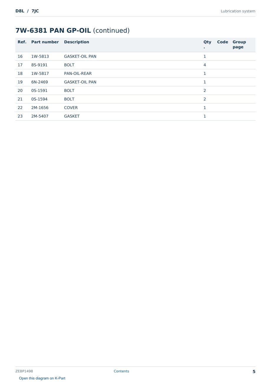 Caterpillar D8L S/N 7JC Partsbook ZEBP1498 (English) - sample page 5 of 10 Caterpillar D8L S/N 7JC Partsbook ZEBP1498 (English) - sample page 5 of 10