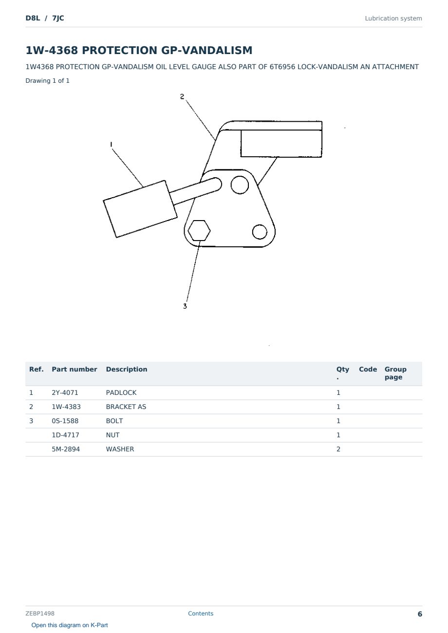Caterpillar D8L S/N 7JC Partsbook ZEBP1498 (English) - sample page 6 of 10 Caterpillar D8L S/N 7JC Partsbook ZEBP1498 (English) - sample page 6 of 10
