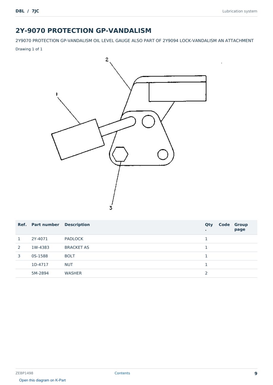 Caterpillar D8L S/N 7JC Partsbook ZEBP1498 (English) - sample page 9 of 10 Caterpillar D8L S/N 7JC Partsbook ZEBP1498 (English) - sample page 9 of 10