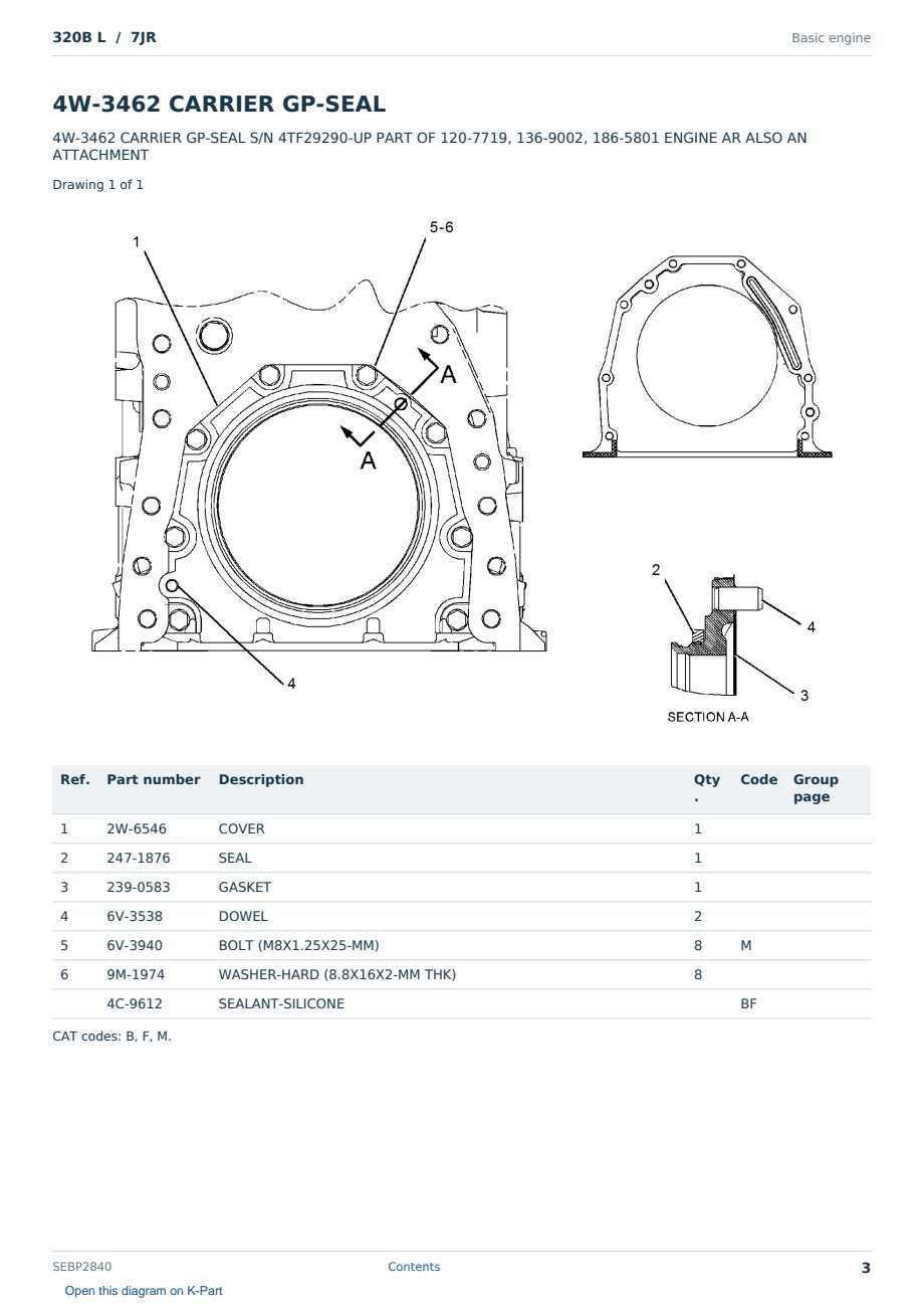 Caterpillar 320B L S/N 7JR Partsbook SEBP2840 (English) - sample page 3 of 10 Caterpillar 320B L S/N 7JR Partsbook SEBP2840 (English) - sample page 3 of 10