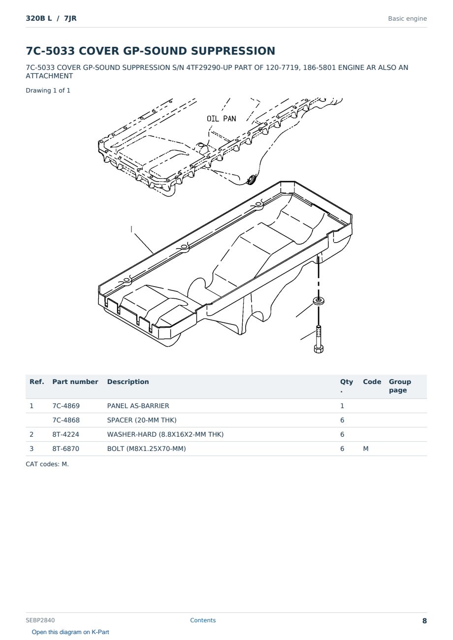 Caterpillar 320B L S/N 7JR Partsbook SEBP2840 (English) - sample page 8 of 10 Caterpillar 320B L S/N 7JR Partsbook SEBP2840 (English) - sample page 8 of 10