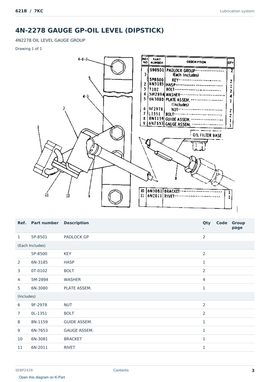Caterpillar 621B S/N 7KC Partsbook SEBP2429 (English) - sample page 3 of 10 Caterpillar 621B S/N 7KC Partsbook SEBP2429 (English) - sample page 3 of 10