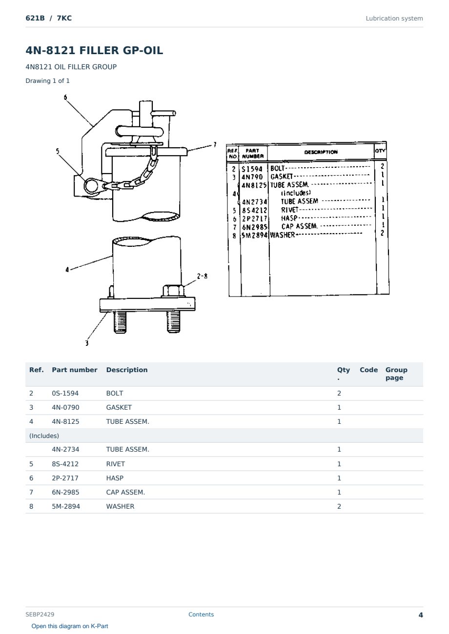 Caterpillar 621B S/N 7KC Partsbook SEBP2429 (English) - sample page 4 of 10 Caterpillar 621B S/N 7KC Partsbook SEBP2429 (English) - sample page 4 of 10