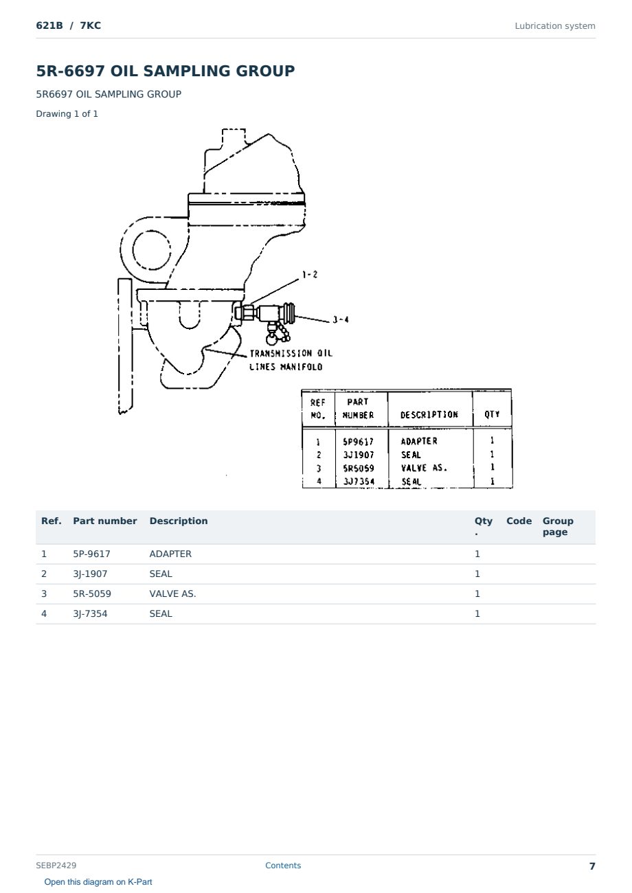 Caterpillar 621B S/N 7KC Partsbook SEBP2429 (English) - sample page 7 of 10 Caterpillar 621B S/N 7KC Partsbook SEBP2429 (English) - sample page 7 of 10