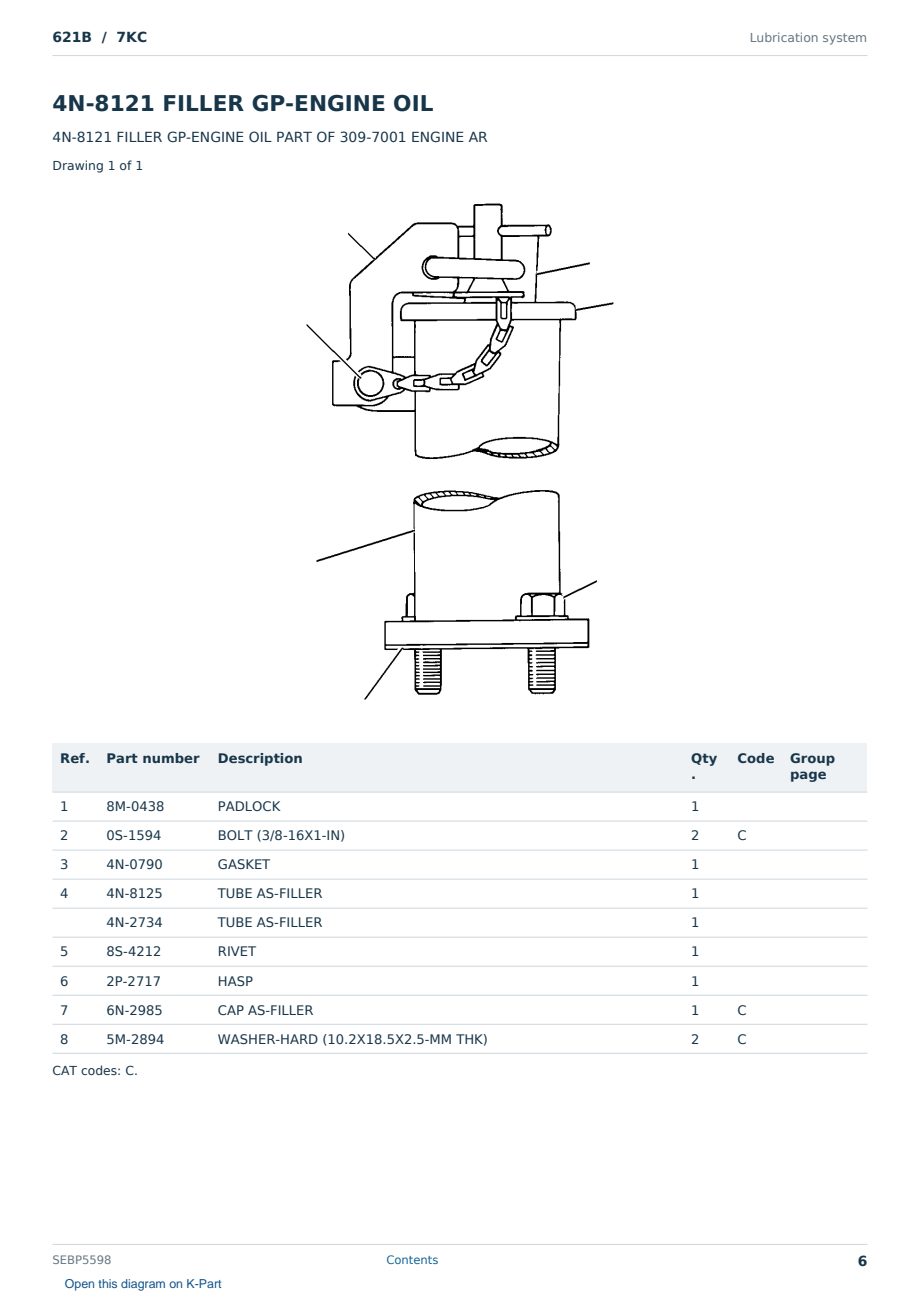 Caterpillar 621B S/N 7KC Partsbook SEBP5598 (English) - sample page 6 of 10 Caterpillar 621B S/N 7KC Partsbook SEBP5598 (English) - sample page 6 of 10