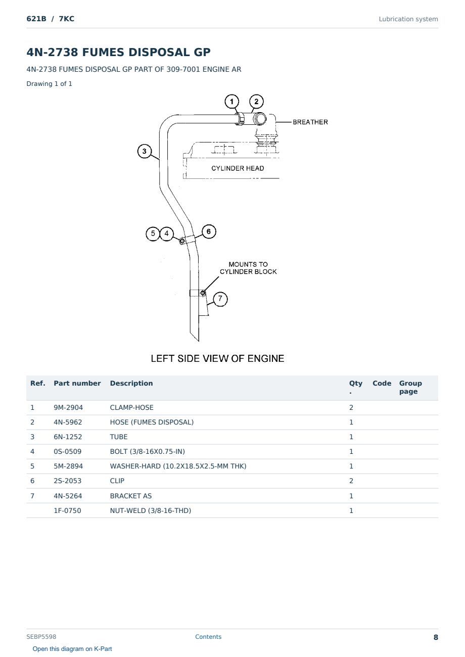 Caterpillar 621B S/N 7KC Partsbook SEBP5598 (English) - sample page 8 of 10 Caterpillar 621B S/N 7KC Partsbook SEBP5598 (English) - sample page 8 of 10