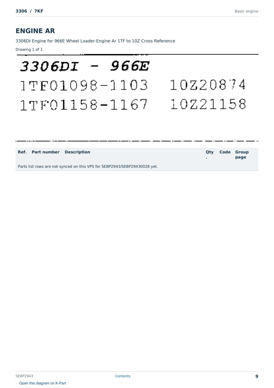 Caterpillar 3306 S/N 7KF Partsbook SEBP2943 (English) - sample page 9 of 10 Caterpillar 3306 S/N 7KF Partsbook SEBP2943 (English) - sample page 9 of 10
