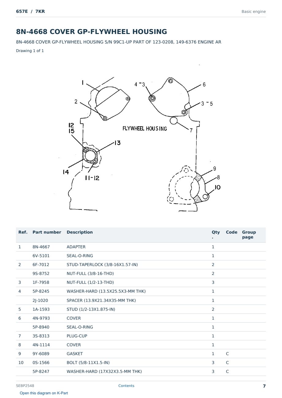 Caterpillar 657E S/N 7KR Partsbook SEBP2548 (English) - sample page 7 of 10 Caterpillar 657E S/N 7KR Partsbook SEBP2548 (English) - sample page 7 of 10