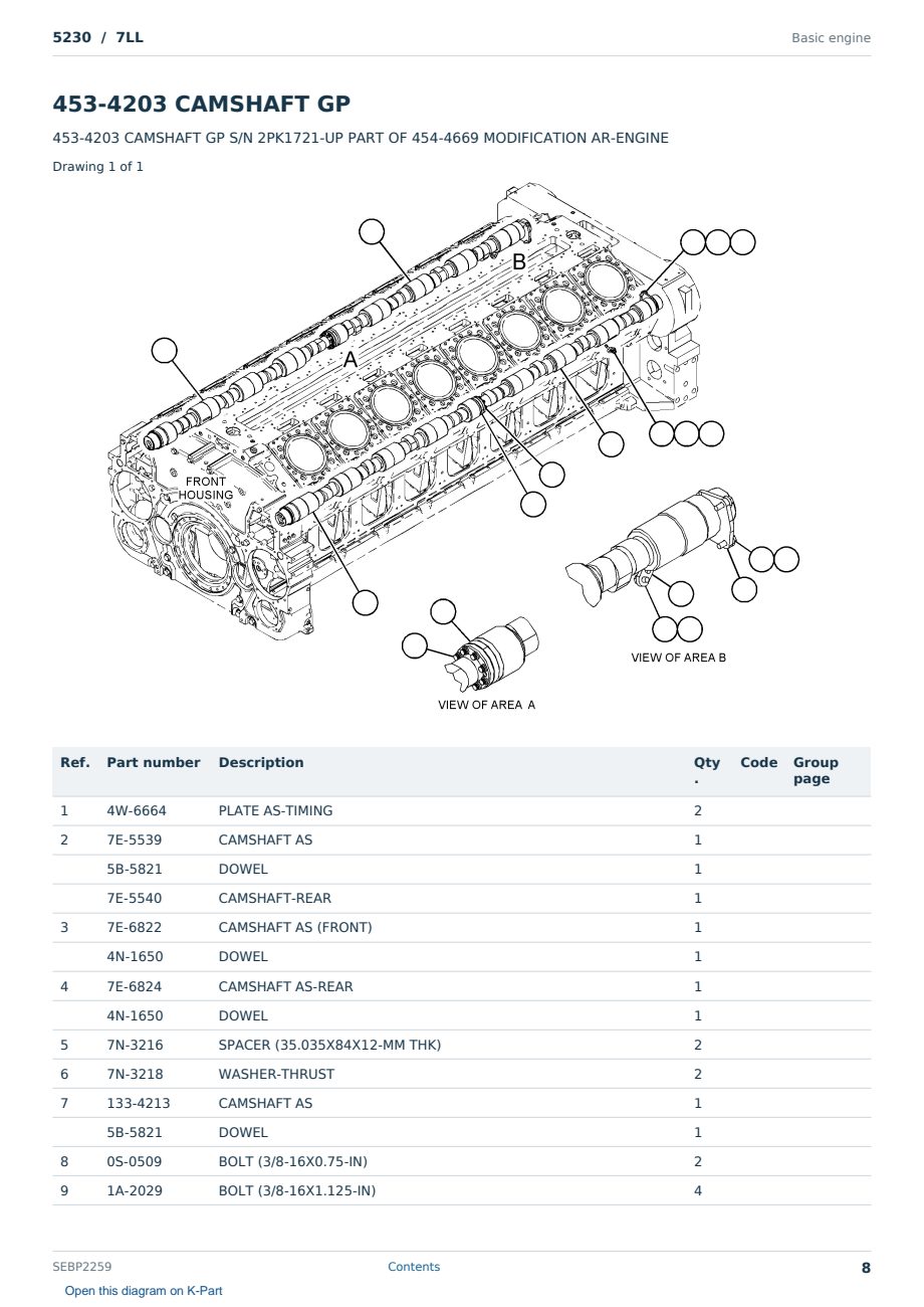 Caterpillar 5230 S/N 7LL Partsbook SEBP2259 (English) - sample page 8 of 10 Caterpillar 5230 S/N 7LL Partsbook SEBP2259 (English) - sample page 8 of 10