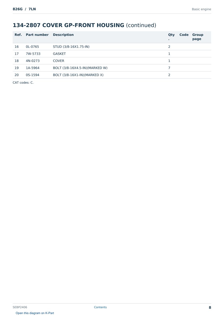 Caterpillar 826G S/N 7LN Partsbook SEBP2406 (English) - sample page 8 of 10 Caterpillar 826G S/N 7LN Partsbook SEBP2406 (English) - sample page 8 of 10