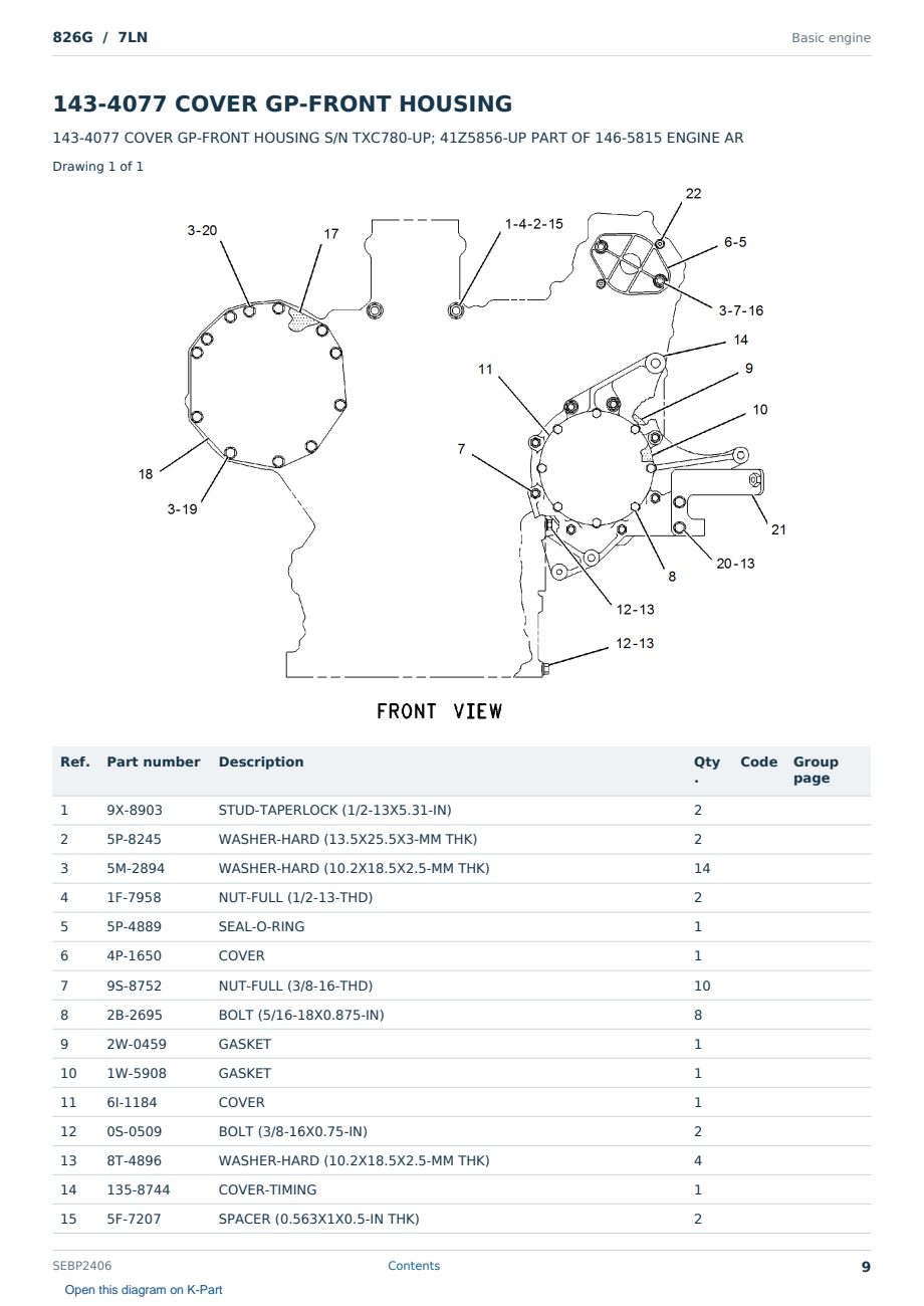 Caterpillar 826G S/N 7LN Partsbook SEBP2406 (English) - sample page 9 of 10 Caterpillar 826G S/N 7LN Partsbook SEBP2406 (English) - sample page 9 of 10