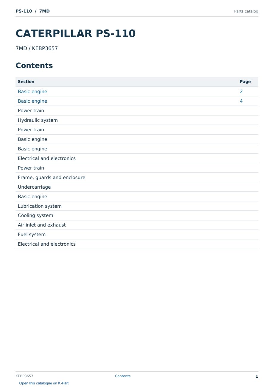 Caterpillar PS-110 S/N 7MD Partsbook KEBP3657 (English) - sample page 1 of 10 Caterpillar PS-110 S/N 7MD Partsbook KEBP3657 (English) - sample page 1 of 10