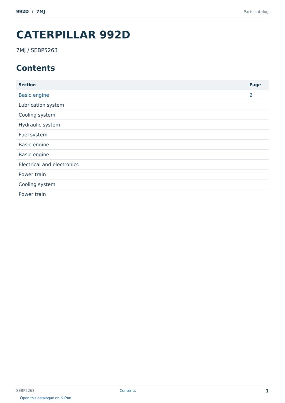 Caterpillar 992D S/N 7MJ Partsbook SEBP5263 (English) - sample page 1 of 10 Caterpillar 992D S/N 7MJ Partsbook SEBP5263 (English) - sample page 1 of 10