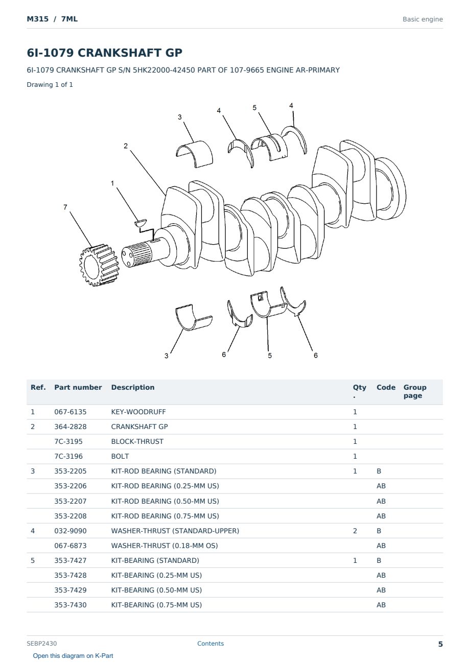 Caterpillar M315 S/N 7ML Partsbook SEBP2430 (English) - sample page 5 of 10 Caterpillar M315 S/N 7ML Partsbook SEBP2430 (English) - sample page 5 of 10