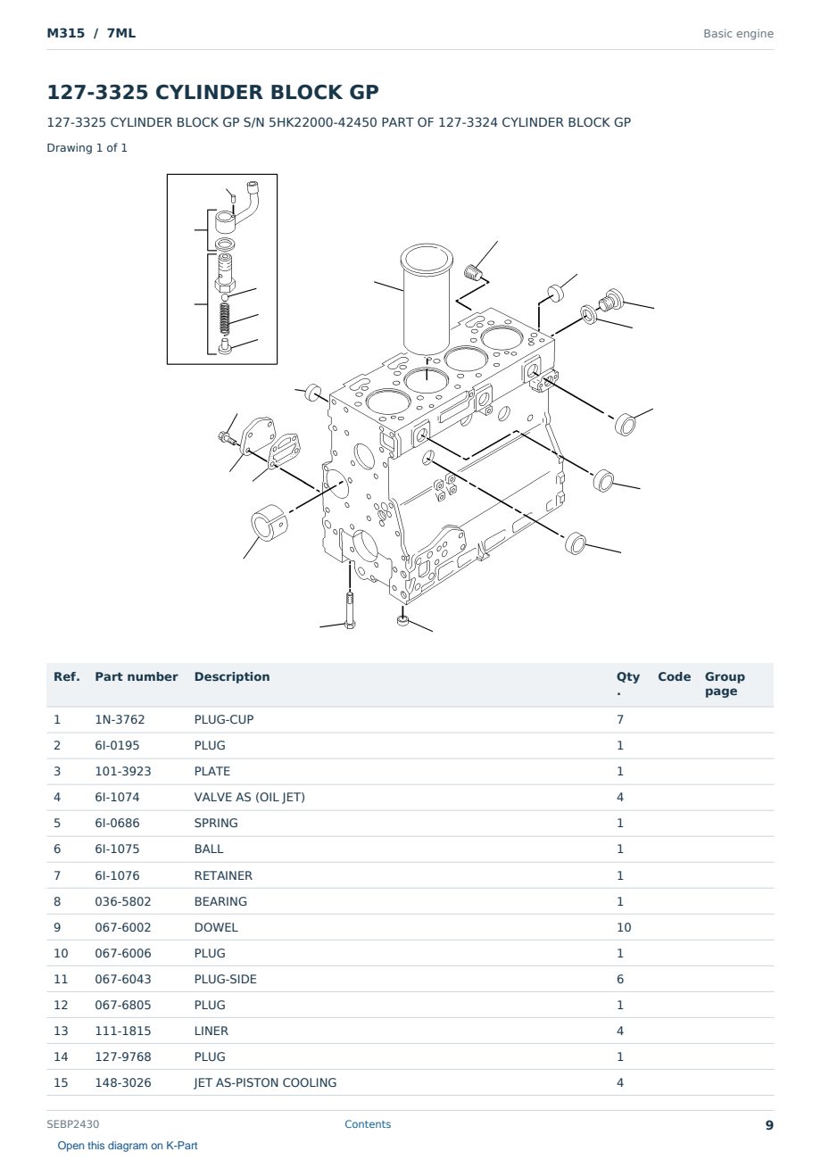 Caterpillar M315 S/N 7ML Partsbook SEBP2430 (English) - sample page 9 of 10 Caterpillar M315 S/N 7ML Partsbook SEBP2430 (English) - sample page 9 of 10