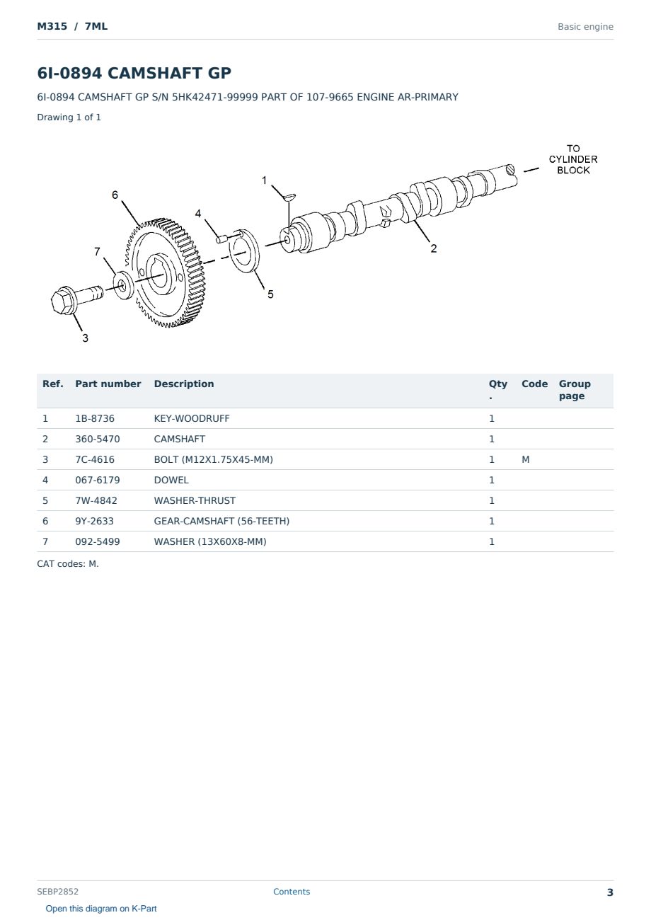 Caterpillar M315 S/N 7ML Partsbook SEBP2852 (English) - sample page 3 of 10 Caterpillar M315 S/N 7ML Partsbook SEBP2852 (English) - sample page 3 of 10