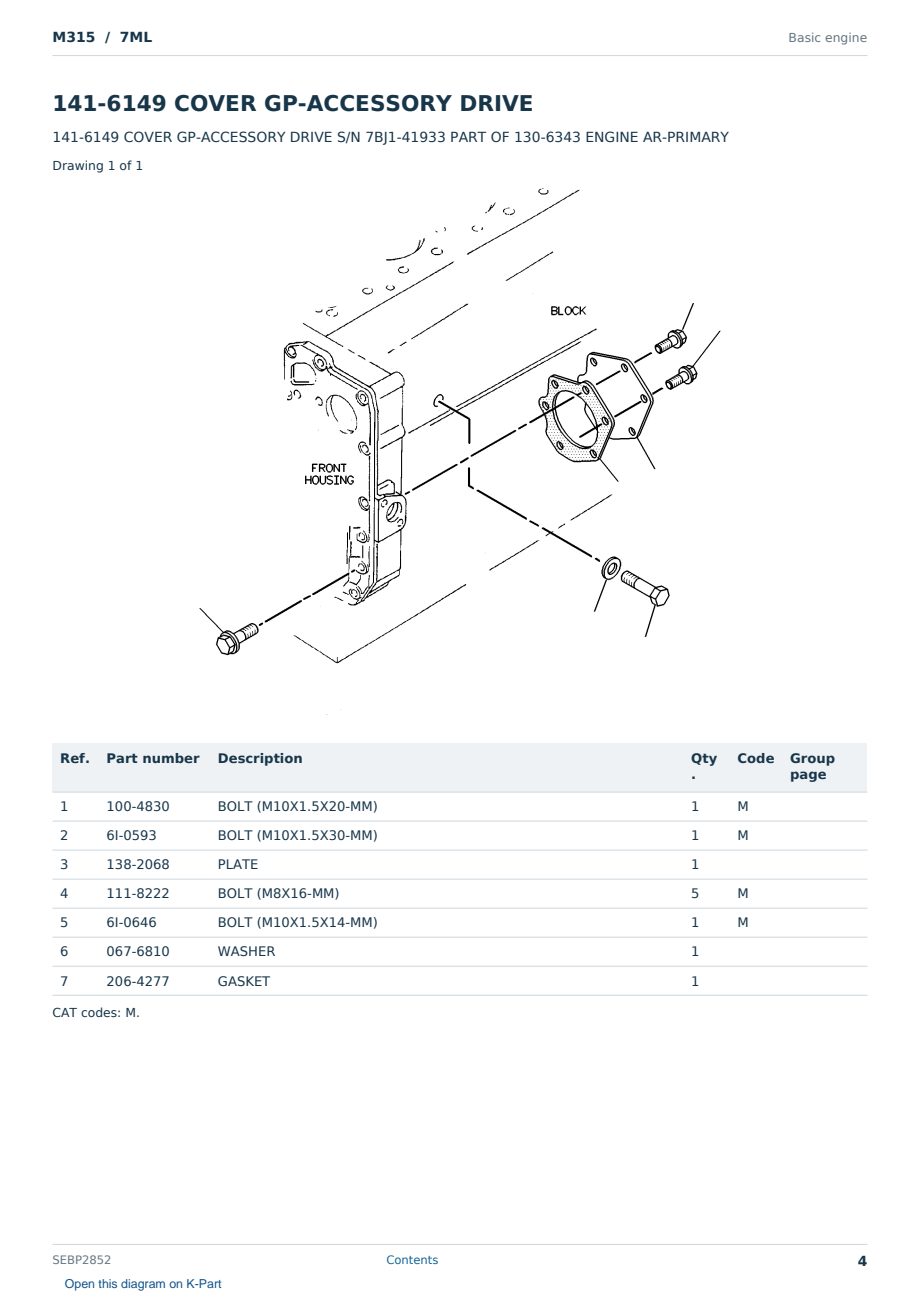 Caterpillar M315 S/N 7ML Partsbook SEBP2852 (English) - sample page 4 of 10 Caterpillar M315 S/N 7ML Partsbook SEBP2852 (English) - sample page 4 of 10