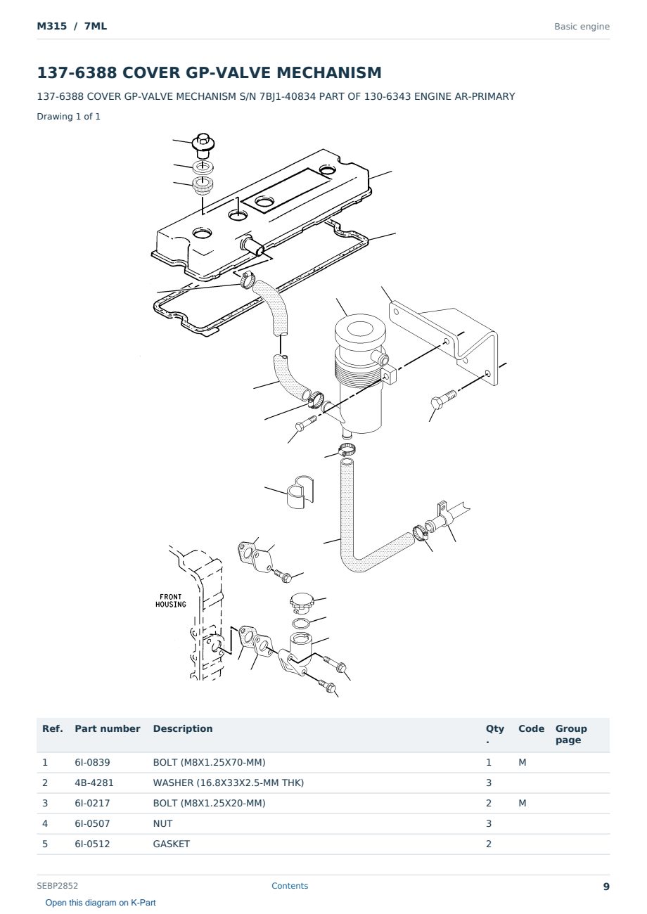 Caterpillar M315 S/N 7ML Partsbook SEBP2852 (English) - sample page 9 of 10 Caterpillar M315 S/N 7ML Partsbook SEBP2852 (English) - sample page 9 of 10