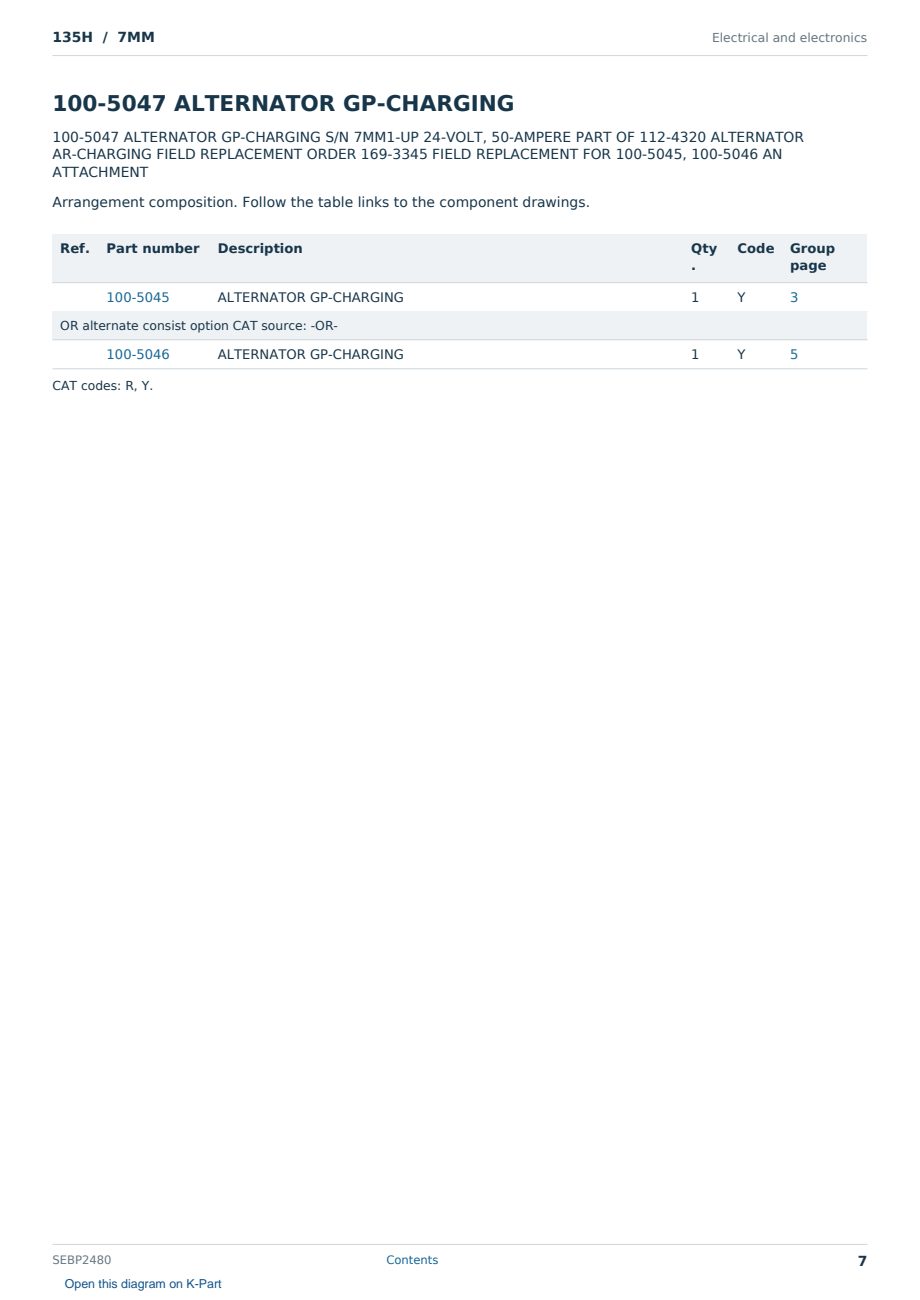 Caterpillar 135H S/N 7MM Partsbook SEBP2480 (English) - sample page 7 of 10 Caterpillar 135H S/N 7MM Partsbook SEBP2480 (English) - sample page 7 of 10