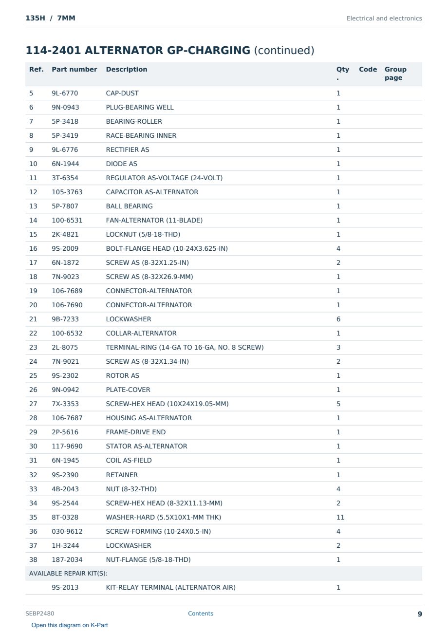 Caterpillar 135H S/N 7MM Partsbook SEBP2480 (English) - sample page 9 of 10 Caterpillar 135H S/N 7MM Partsbook SEBP2480 (English) - sample page 9 of 10