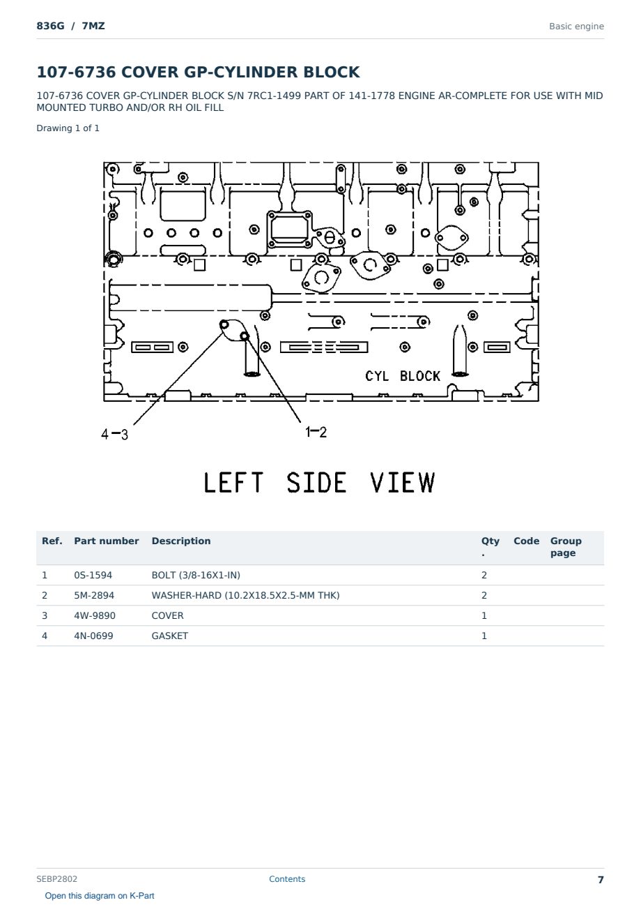 Caterpillar 836G S/N 7MZ Partsbook SEBP2802 (English) - sample page 7 of 10 Caterpillar 836G S/N 7MZ Partsbook SEBP2802 (English) - sample page 7 of 10