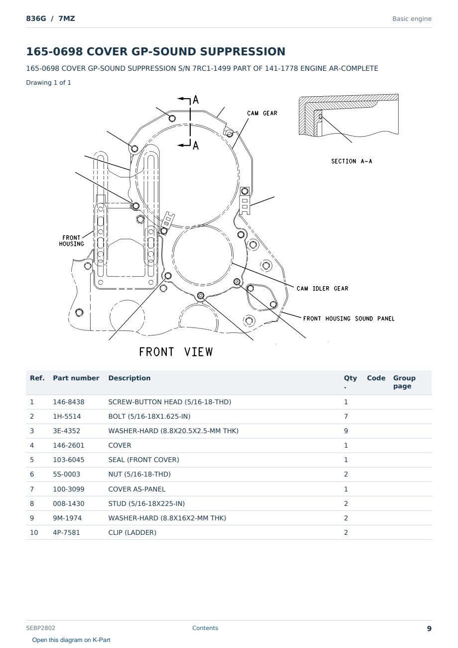 Caterpillar 836G S/N 7MZ Partsbook SEBP2802 (English) - sample page 9 of 10 Caterpillar 836G S/N 7MZ Partsbook SEBP2802 (English) - sample page 9 of 10