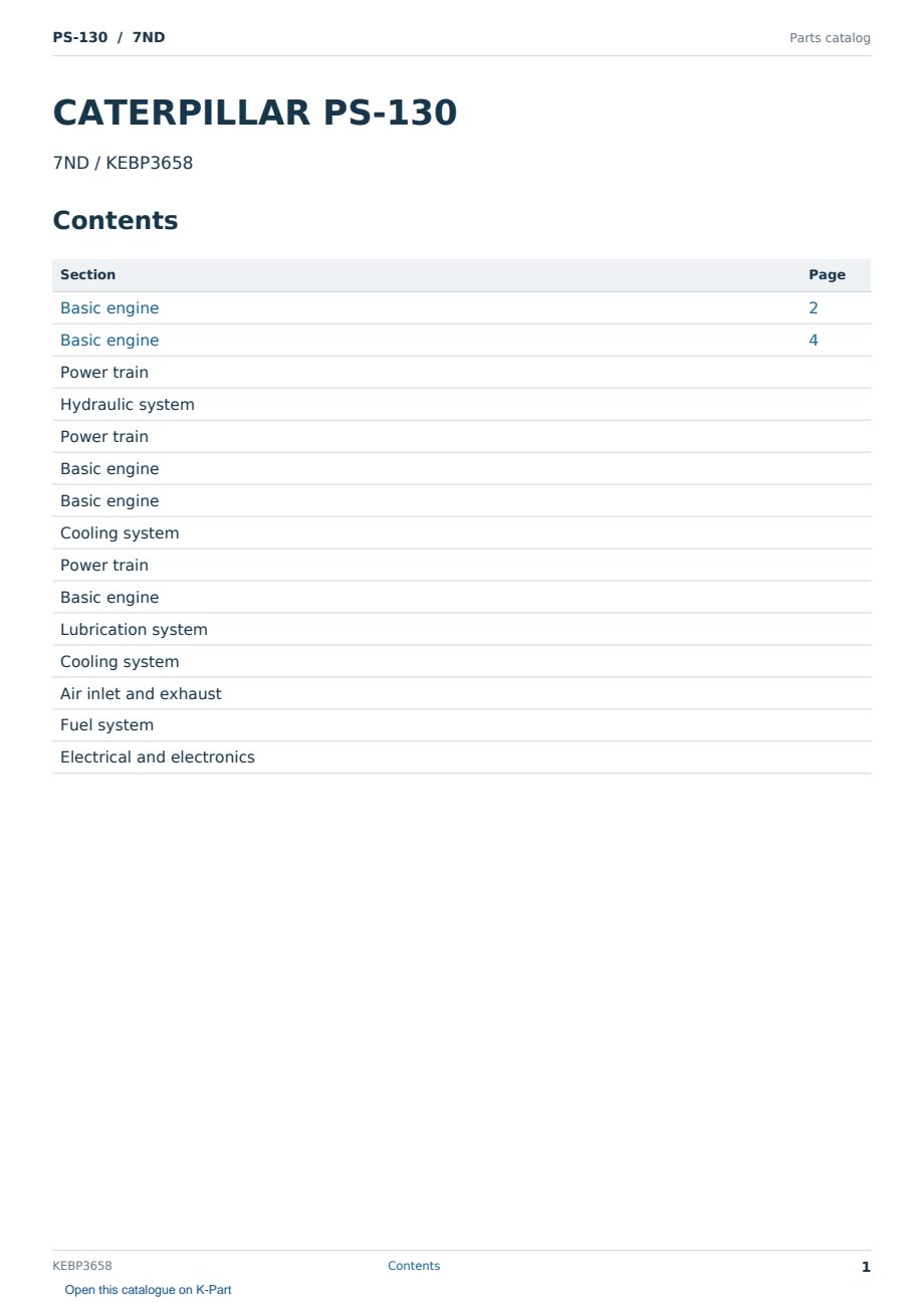 Caterpillar PS-130 S/N 7ND Partsbook KEBP3658 (English) - sample page 1 of 10 Caterpillar PS-130 S/N 7ND Partsbook KEBP3658 (English) - sample page 1 of 10