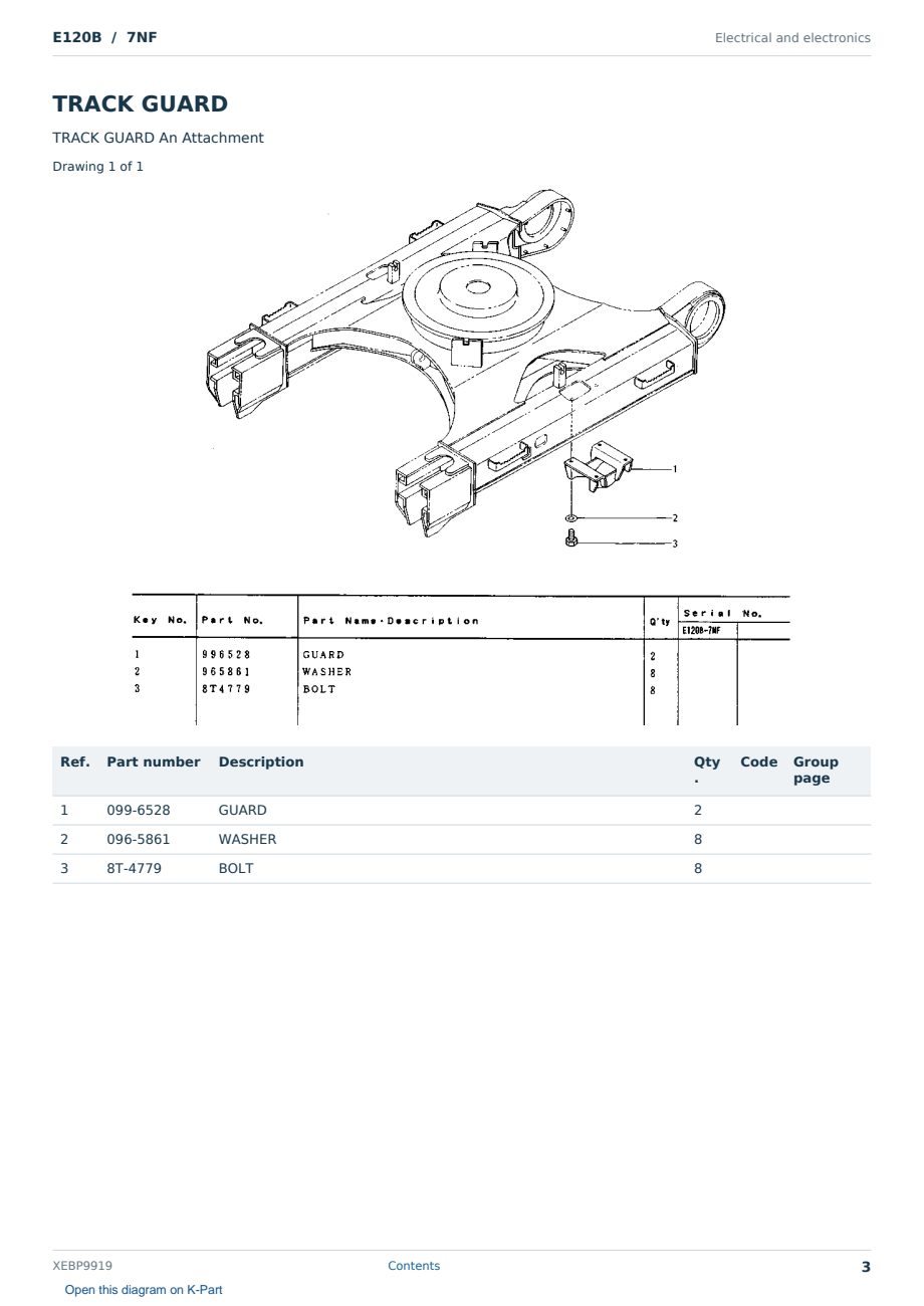 Caterpillar E120B S/N 7NF Partsbook XEBP9919 (English) - sample page 3 of 10 Caterpillar E120B S/N 7NF Partsbook XEBP9919 (English) - sample page 3 of 10