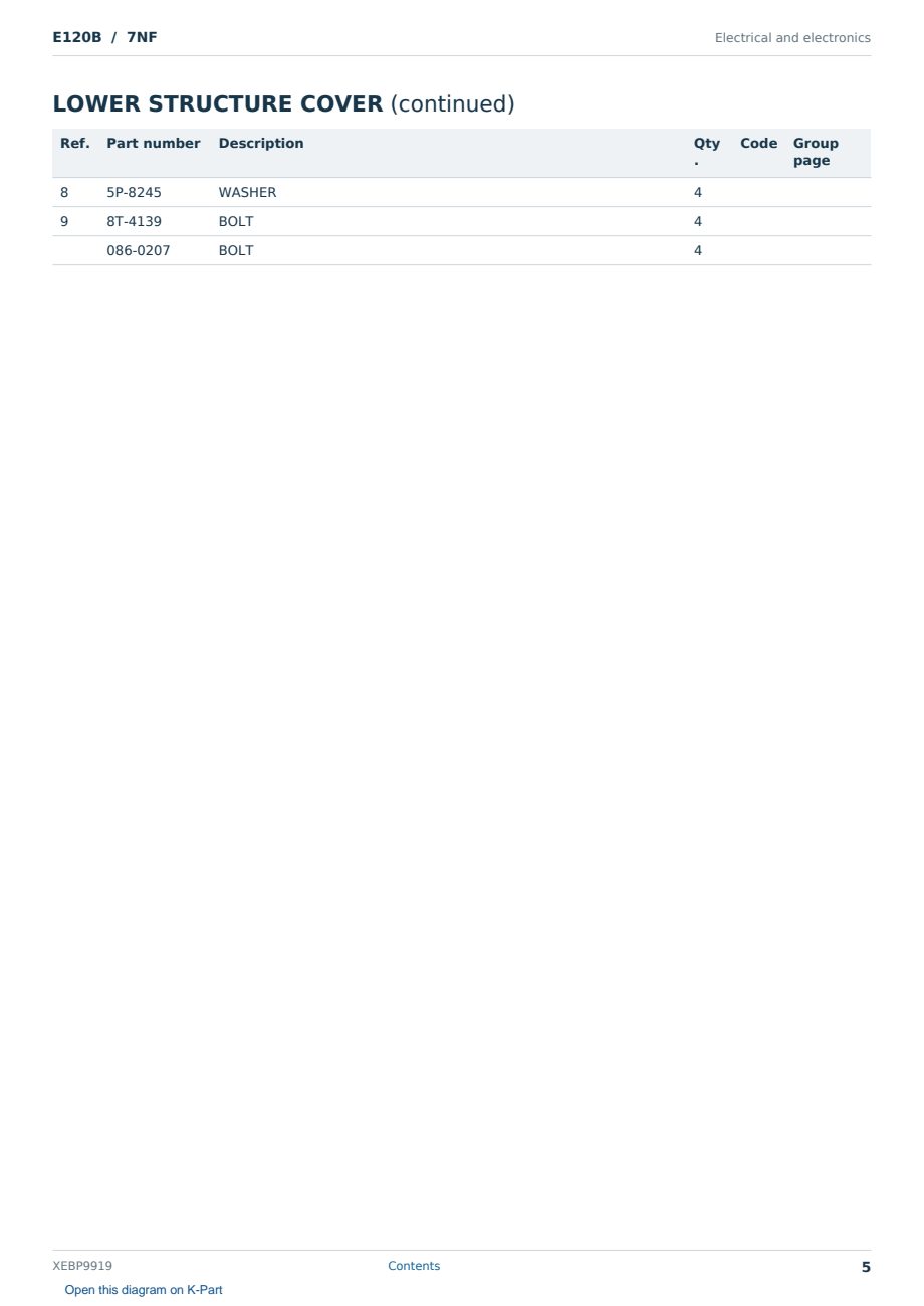Caterpillar E120B S/N 7NF Partsbook XEBP9919 (English) - sample page 5 of 10 Caterpillar E120B S/N 7NF Partsbook XEBP9919 (English) - sample page 5 of 10