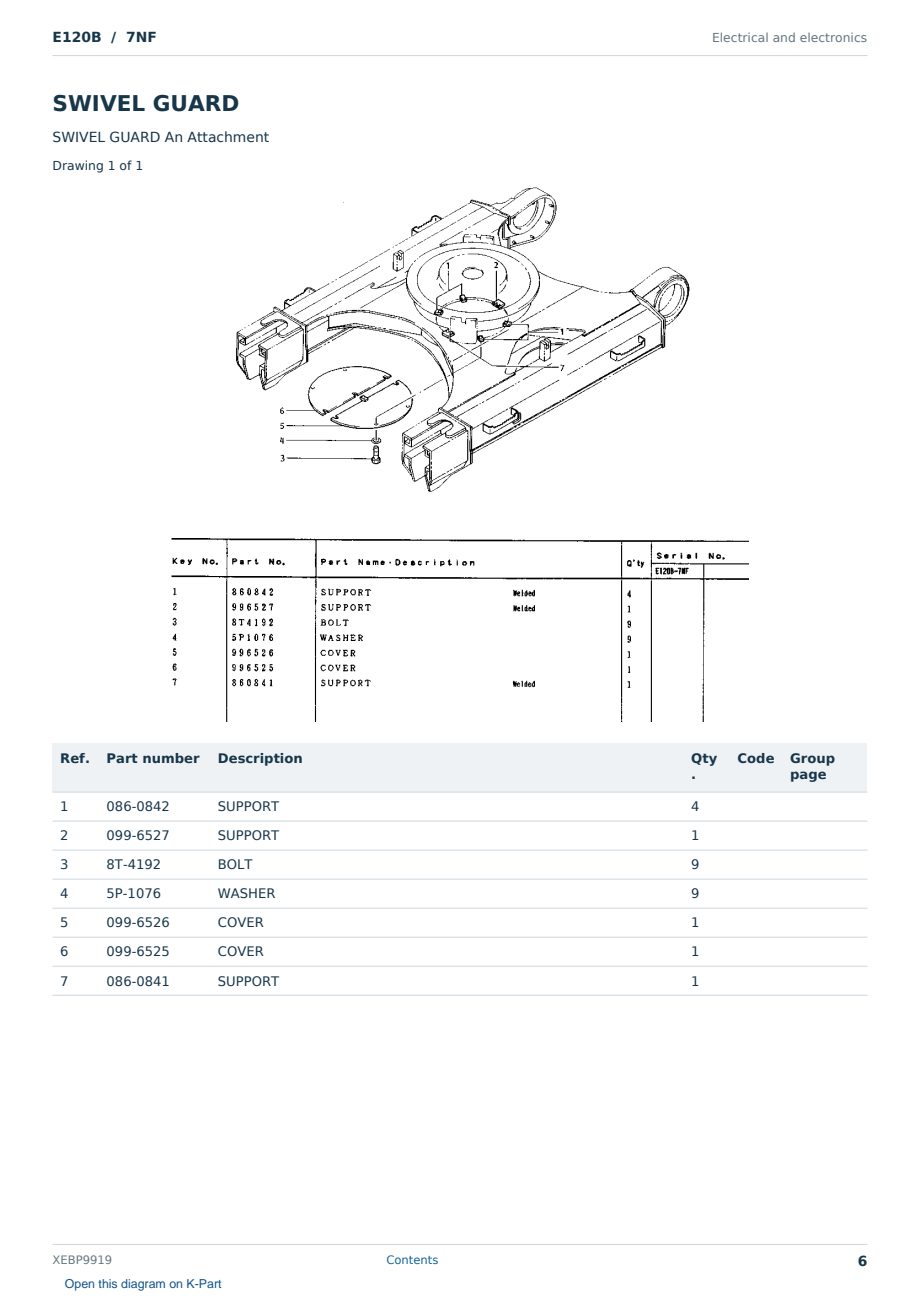 Caterpillar E120B S/N 7NF Partsbook XEBP9919 (English) - sample page 6 of 10 Caterpillar E120B S/N 7NF Partsbook XEBP9919 (English) - sample page 6 of 10