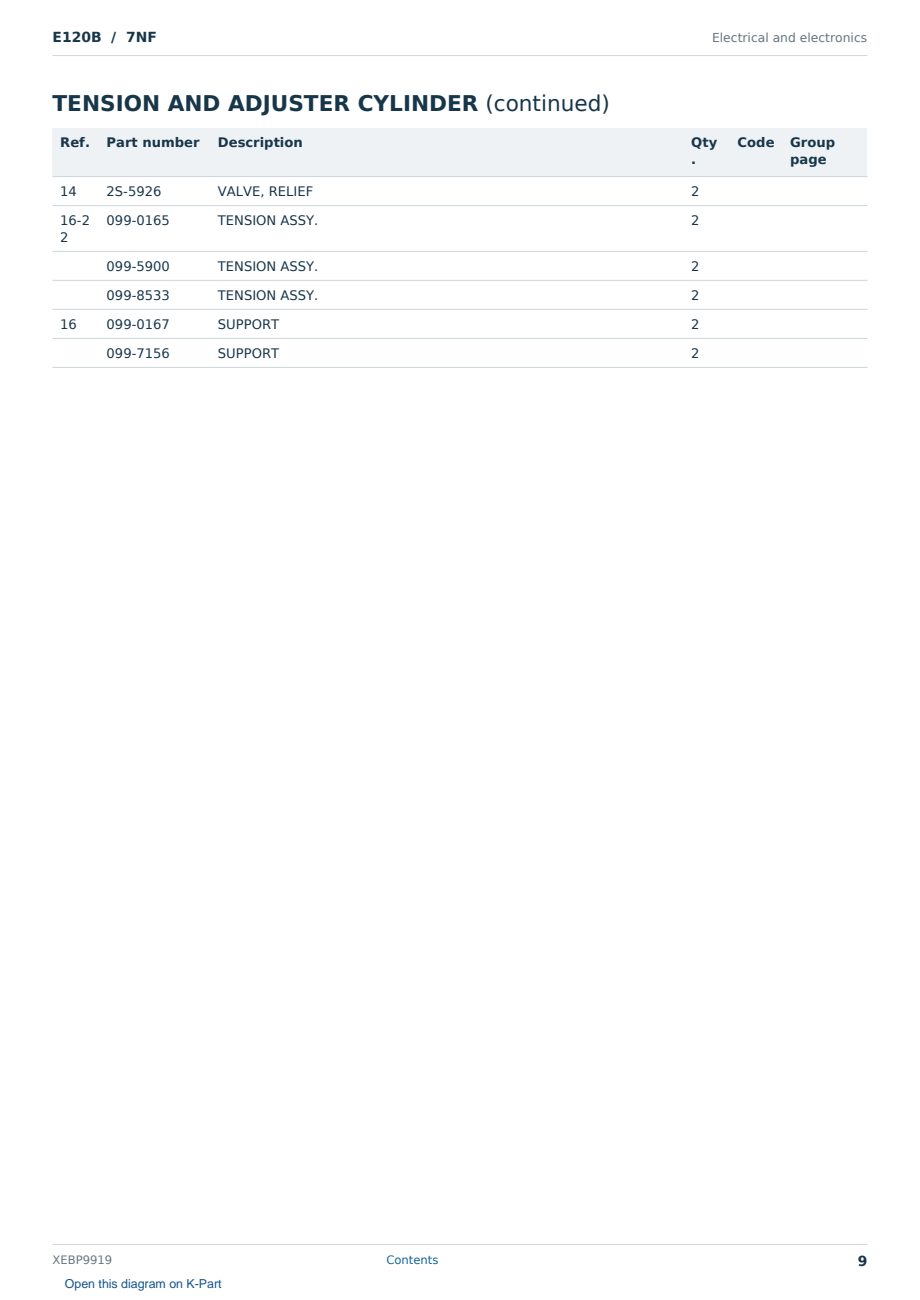 Caterpillar E120B S/N 7NF Partsbook XEBP9919 (English) - sample page 9 of 10 Caterpillar E120B S/N 7NF Partsbook XEBP9919 (English) - sample page 9 of 10