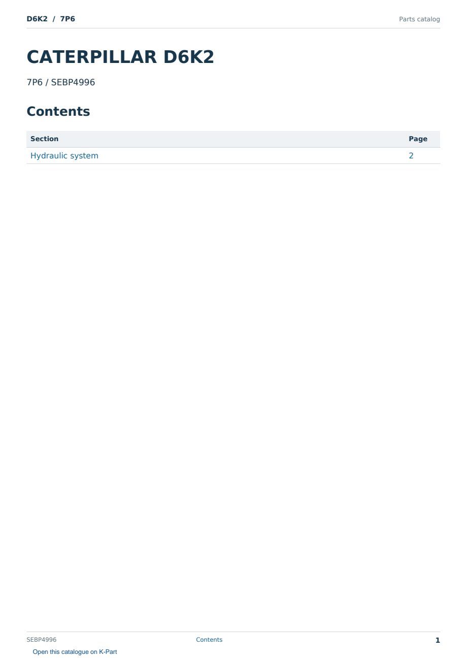 Caterpillar D6K2 S/N 7P6 Partsbook SEBP4996 (English) - sample page 1 of 10 Caterpillar D6K2 S/N 7P6 Partsbook SEBP4996 (English) - sample page 1 of 10