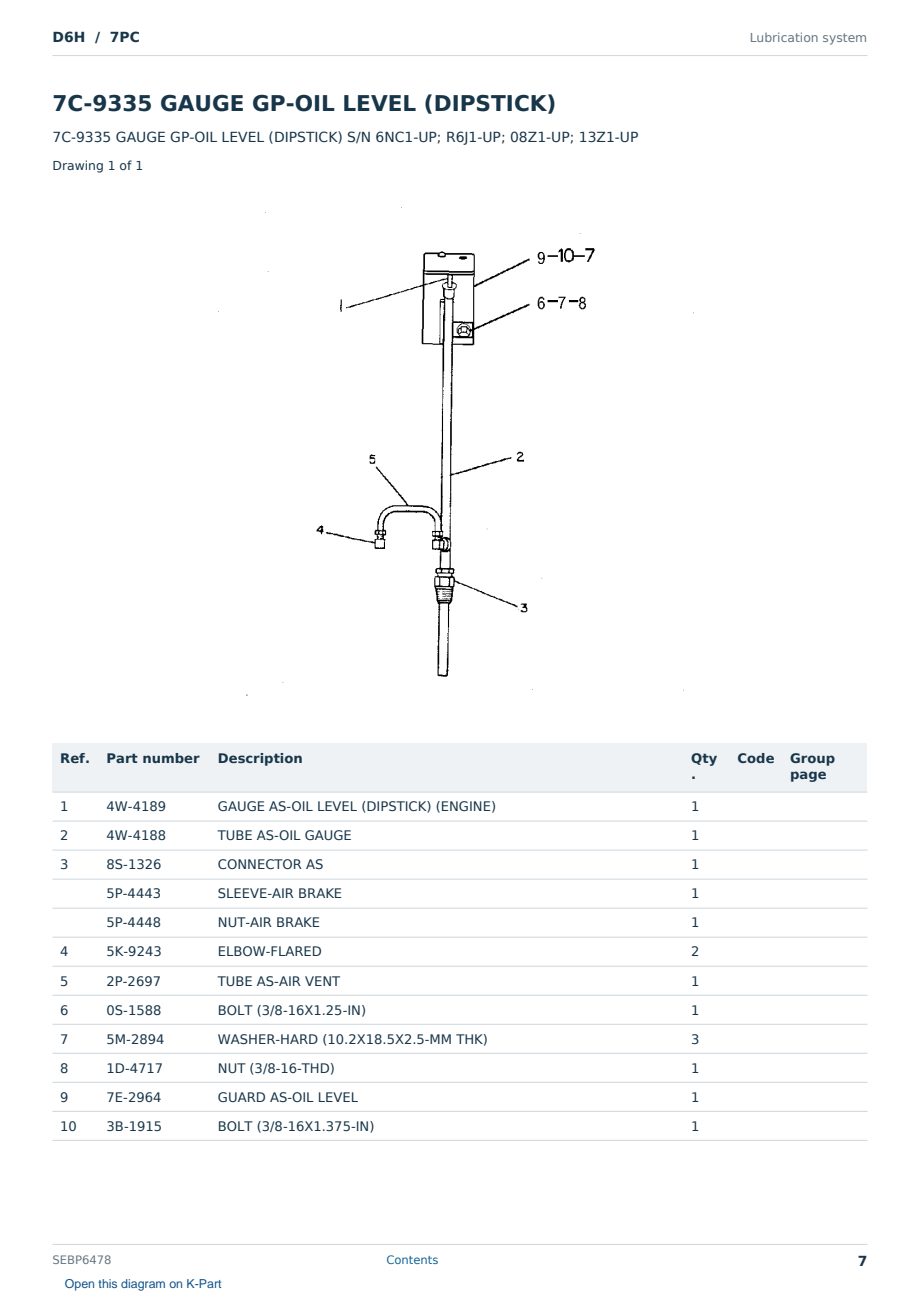 Caterpillar D6H S/N 7PC Partsbook SEBP6478 (English) - sample page 7 of 10 Caterpillar D6H S/N 7PC Partsbook SEBP6478 (English) - sample page 7 of 10