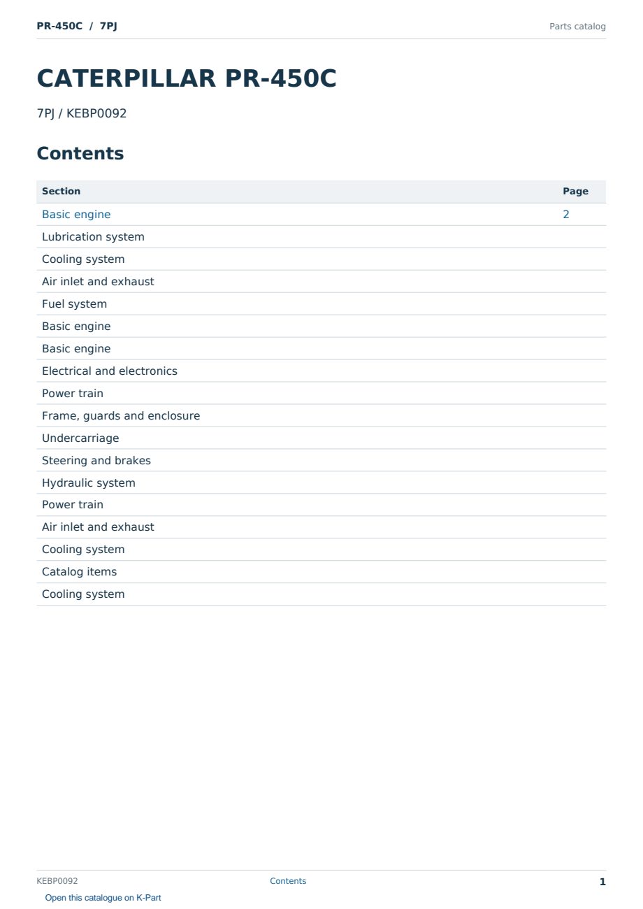 Caterpillar PR-450C S/N 7PJ Partsbook KEBP0092 (English) - sample page 1 of 10 Caterpillar PR-450C S/N 7PJ Partsbook KEBP0092 (English) - sample page 1 of 10