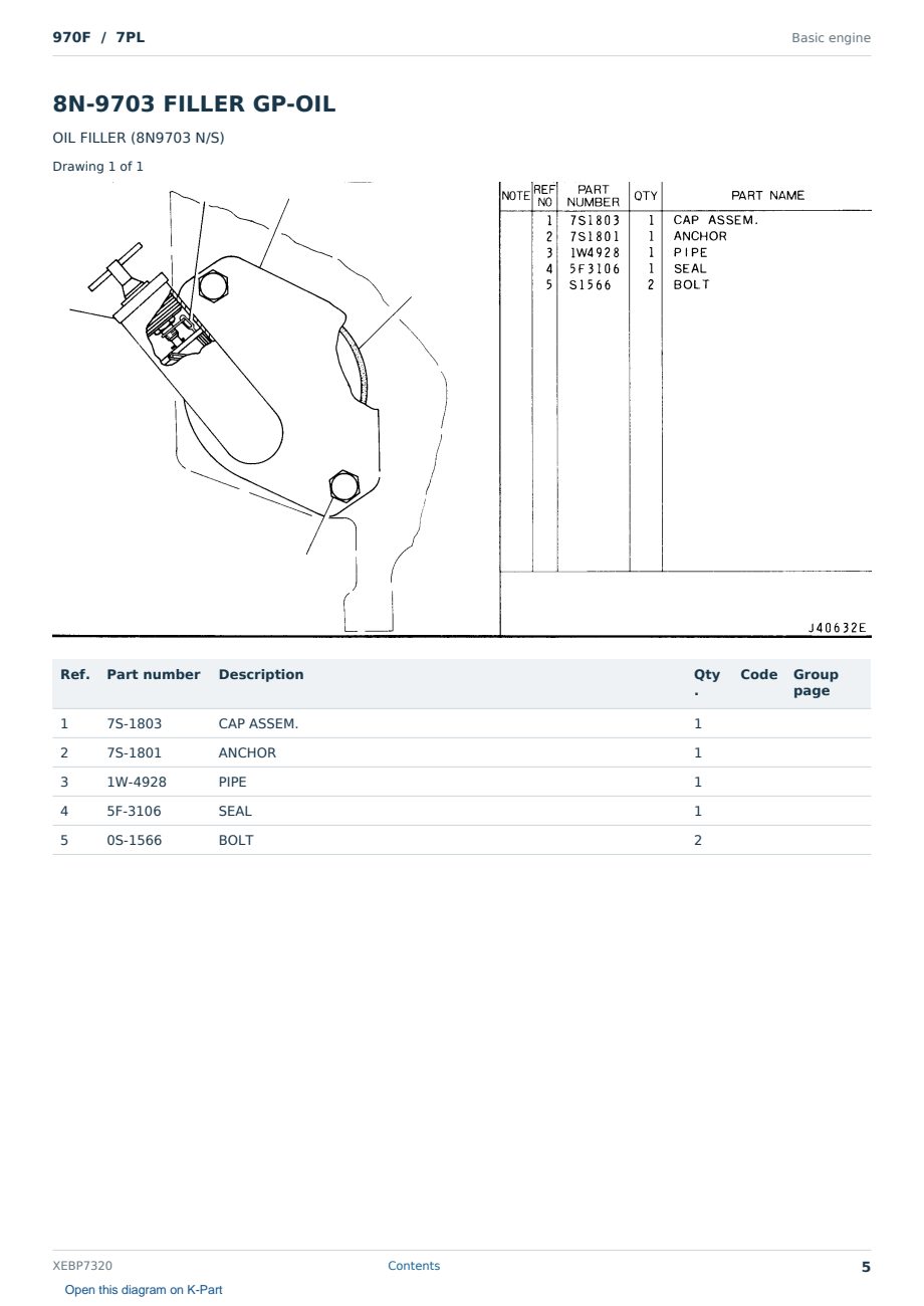 Caterpillar 970F S/N 7PL Partsbook XEBP7320 (English) - sample page 5 of 10 Caterpillar 970F S/N 7PL Partsbook XEBP7320 (English) - sample page 5 of 10