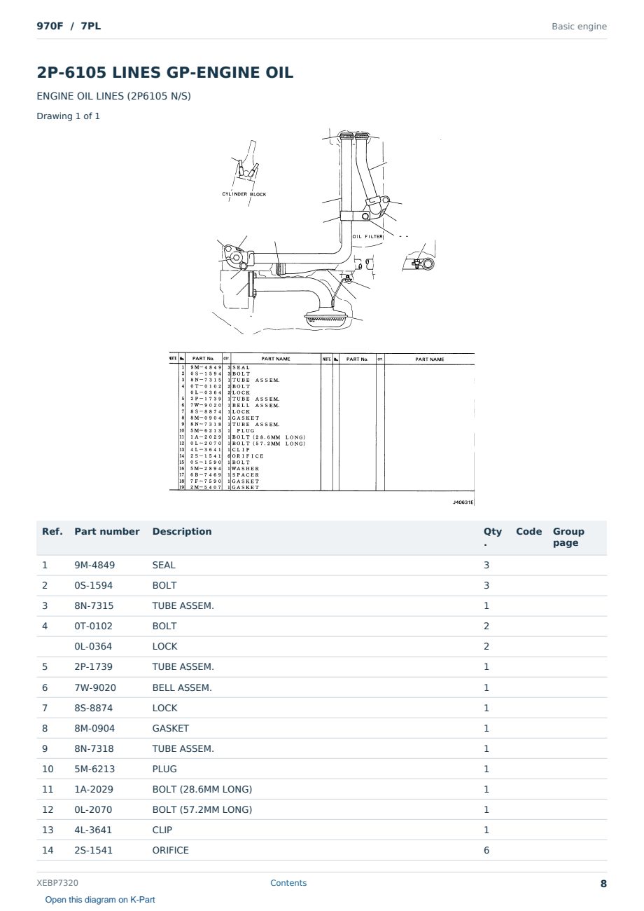 Caterpillar 970F S/N 7PL Partsbook XEBP7320 (English) - sample page 8 of 10 Caterpillar 970F S/N 7PL Partsbook XEBP7320 (English) - sample page 8 of 10