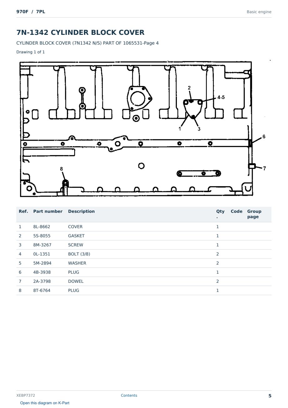 Caterpillar 970F S/N 7PL Partsbook XEBP7372 (English) - sample page 5 of 10 Caterpillar 970F S/N 7PL Partsbook XEBP7372 (English) - sample page 5 of 10