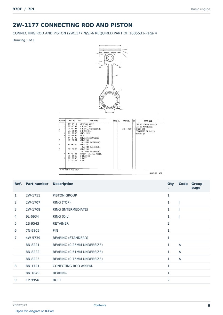 Caterpillar 970F S/N 7PL Partsbook XEBP7372 (English) - sample page 9 of 10 Caterpillar 970F S/N 7PL Partsbook XEBP7372 (English) - sample page 9 of 10