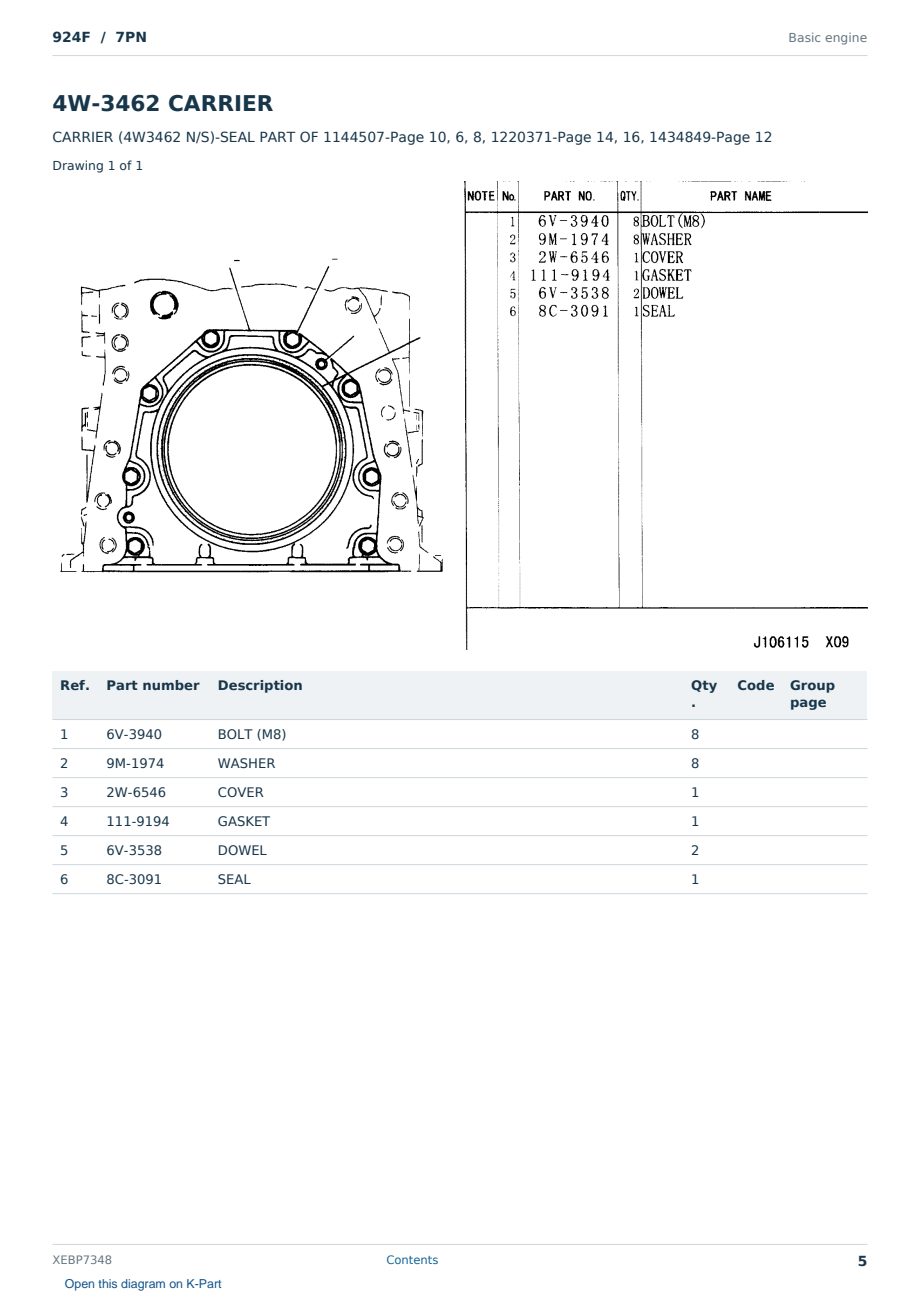 Caterpillar 924F S/N 7PN Partsbook XEBP7348 (English) - sample page 5 of 10 Caterpillar 924F S/N 7PN Partsbook XEBP7348 (English) - sample page 5 of 10