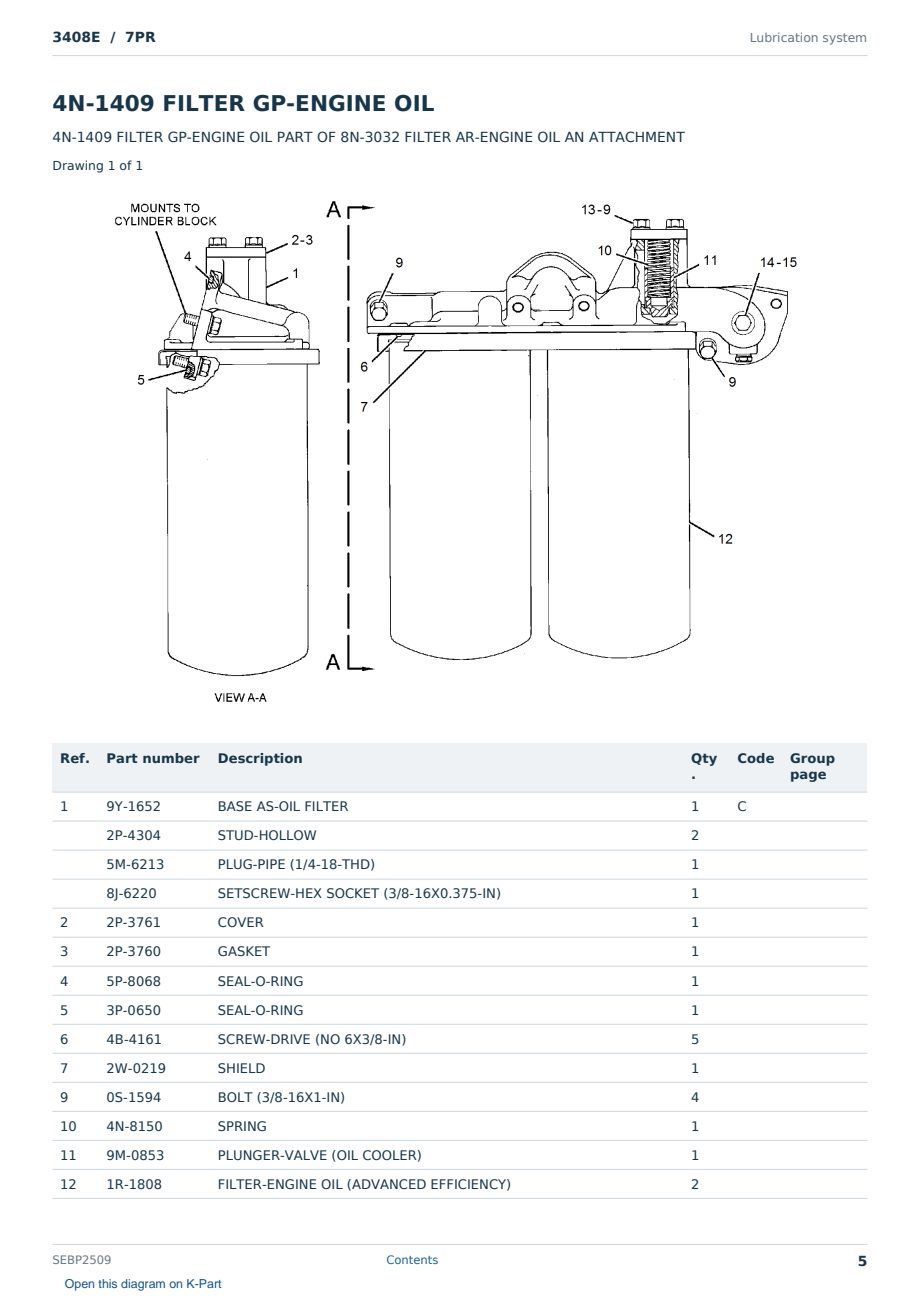 Caterpillar 3408E S/N 7PR Partsbook SEBP2509 (English) - sample page 5 of 10 Caterpillar 3408E S/N 7PR Partsbook SEBP2509 (English) - sample page 5 of 10