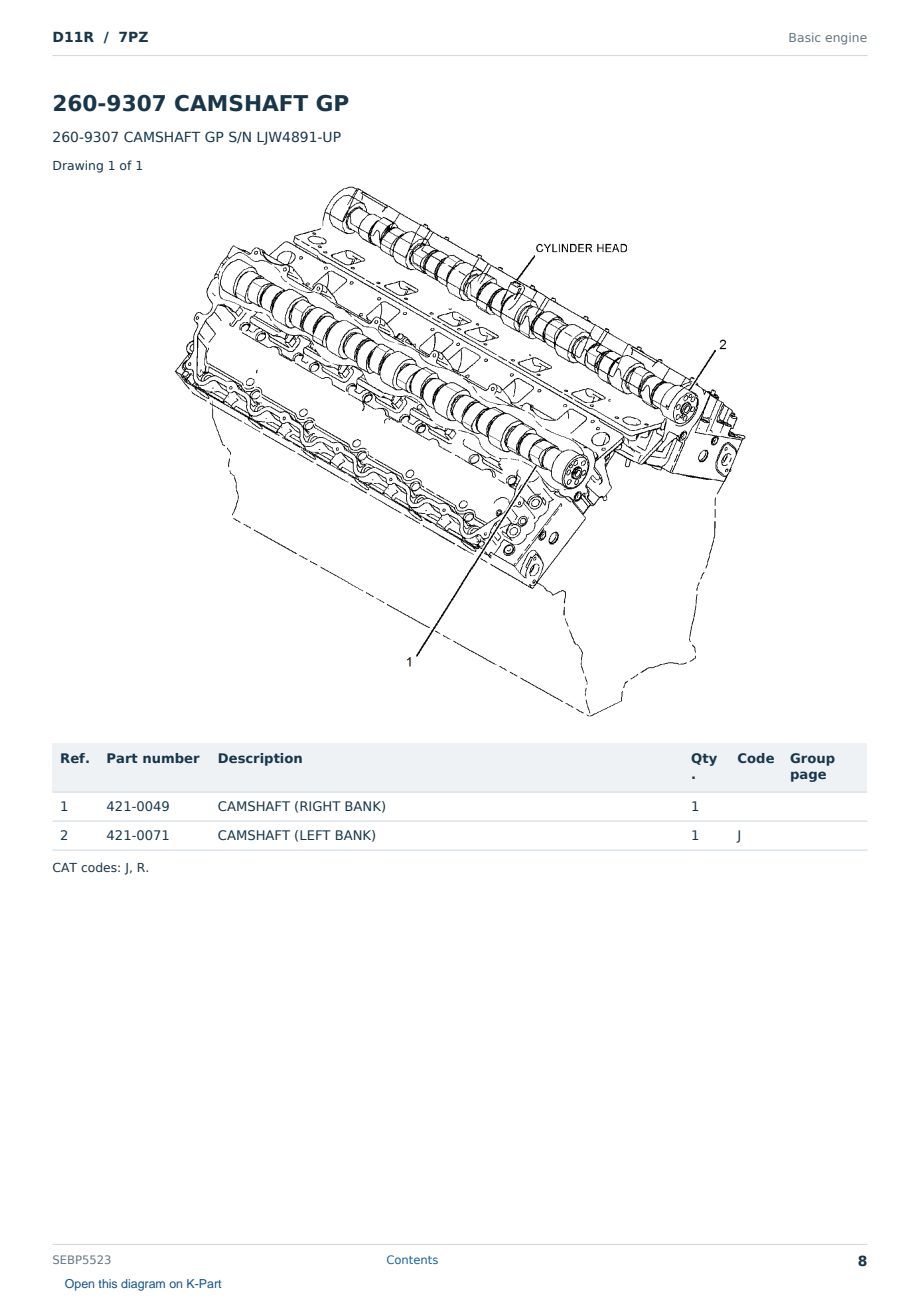 Caterpillar D11R S/N 7PZ Partsbook SEBP5523 (English) - sample page 8 of 10 Caterpillar D11R S/N 7PZ Partsbook SEBP5523 (English) - sample page 8 of 10
