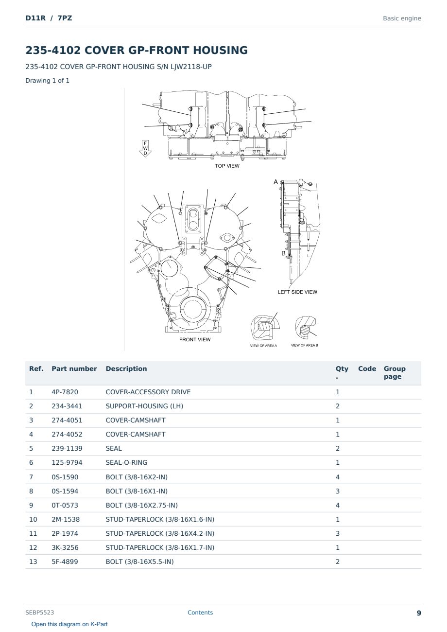 Caterpillar D11R S/N 7PZ Partsbook SEBP5523 (English) - sample page 9 of 10 Caterpillar D11R S/N 7PZ Partsbook SEBP5523 (English) - sample page 9 of 10