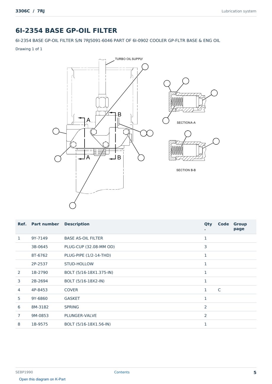 Caterpillar 3306C S/N 7RJ Partsbook SEBP1990 (English) - sample page 5 of 10 Caterpillar 3306C S/N 7RJ Partsbook SEBP1990 (English) - sample page 5 of 10