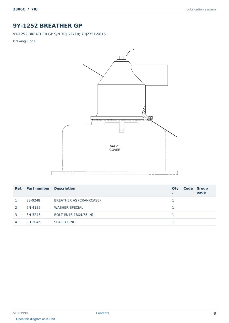 Caterpillar 3306C S/N 7RJ Partsbook SEBP1990 (English) - sample page 8 of 10 Caterpillar 3306C S/N 7RJ Partsbook SEBP1990 (English) - sample page 8 of 10