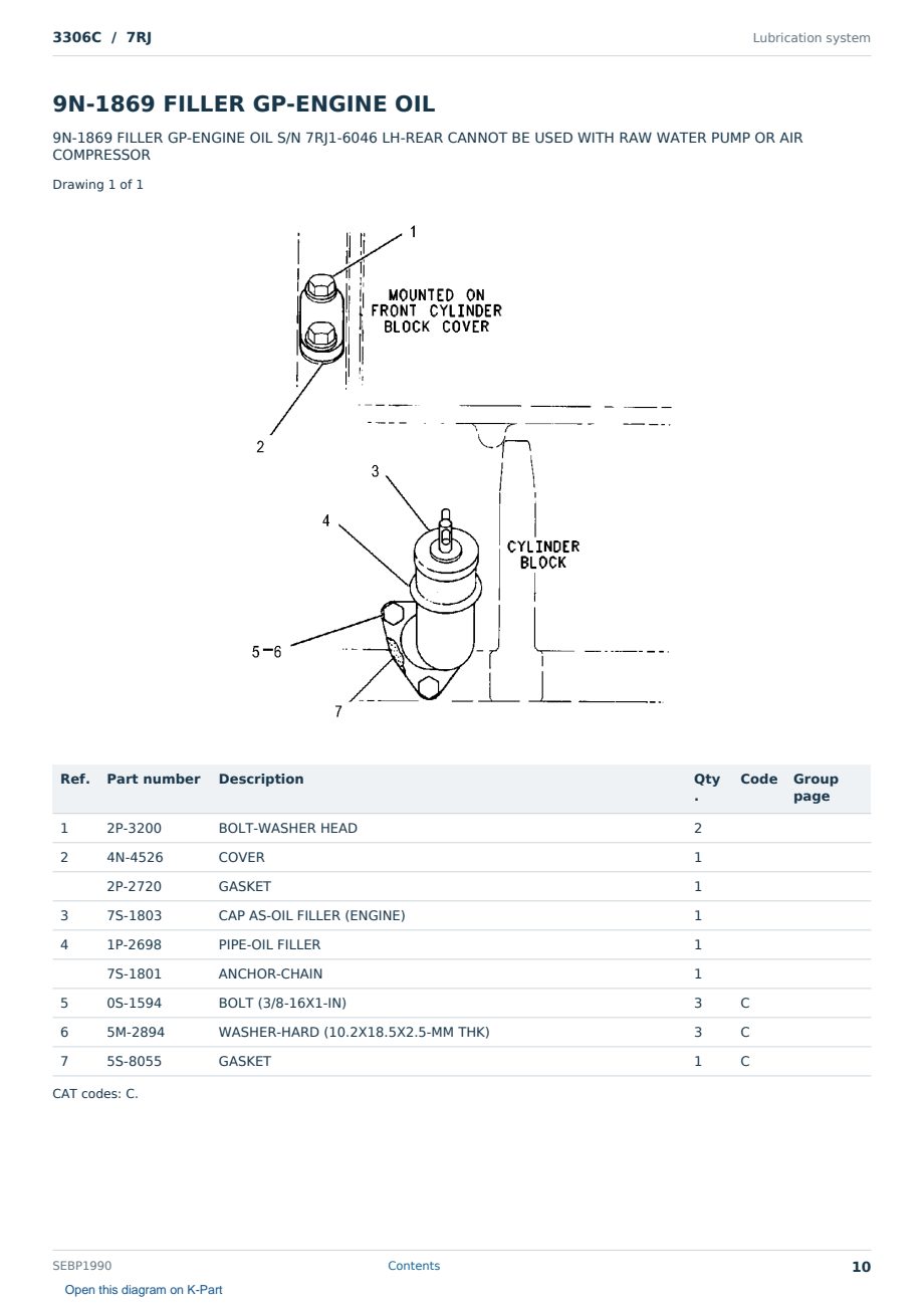 Caterpillar 3306C S/N 7RJ Partsbook SEBP1990 (English) - sample page 10 of 10 Caterpillar 3306C S/N 7RJ Partsbook SEBP1990 (English) - sample page 10 of 10