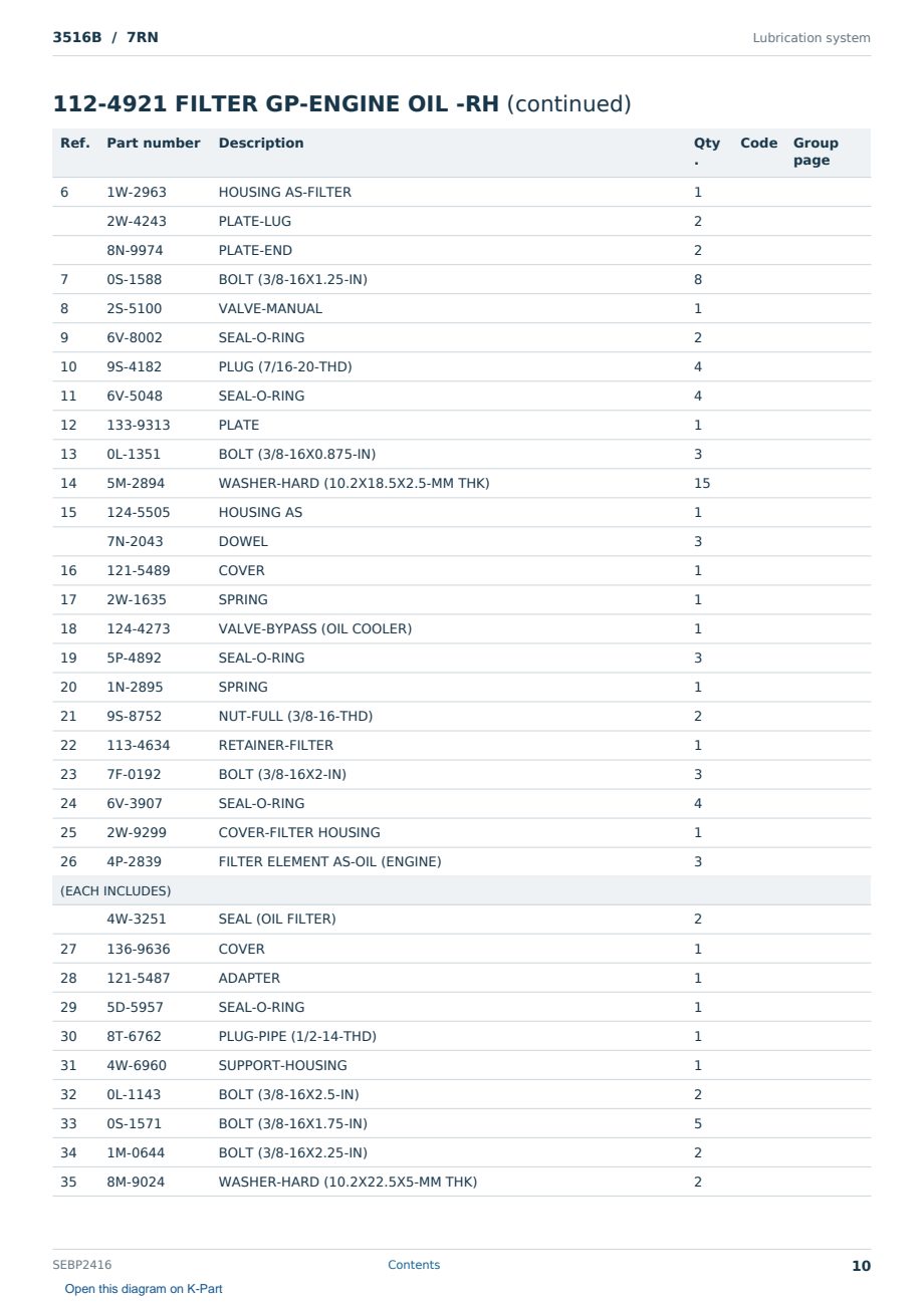 Caterpillar 3516B S/N 7RN Partsbook SEBP2416 (English) - sample page 10 of 10 Caterpillar 3516B S/N 7RN Partsbook SEBP2416 (English) - sample page 10 of 10