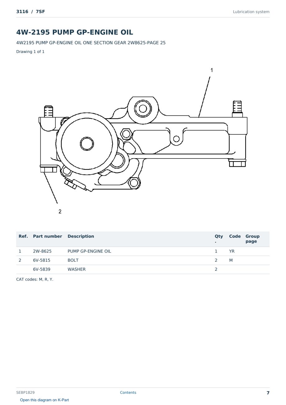 Caterpillar 3116 S/N 7SF Partsbook SEBP1829 (English) - sample page 7 of 10 Caterpillar 3116 S/N 7SF Partsbook SEBP1829 (English) - sample page 7 of 10