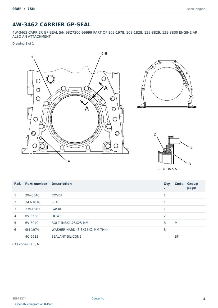 Caterpillar 938F S/N 7SN Partsbook SEBP2374 (English) - sample page 4 of 10 Caterpillar 938F S/N 7SN Partsbook SEBP2374 (English) - sample page 4 of 10