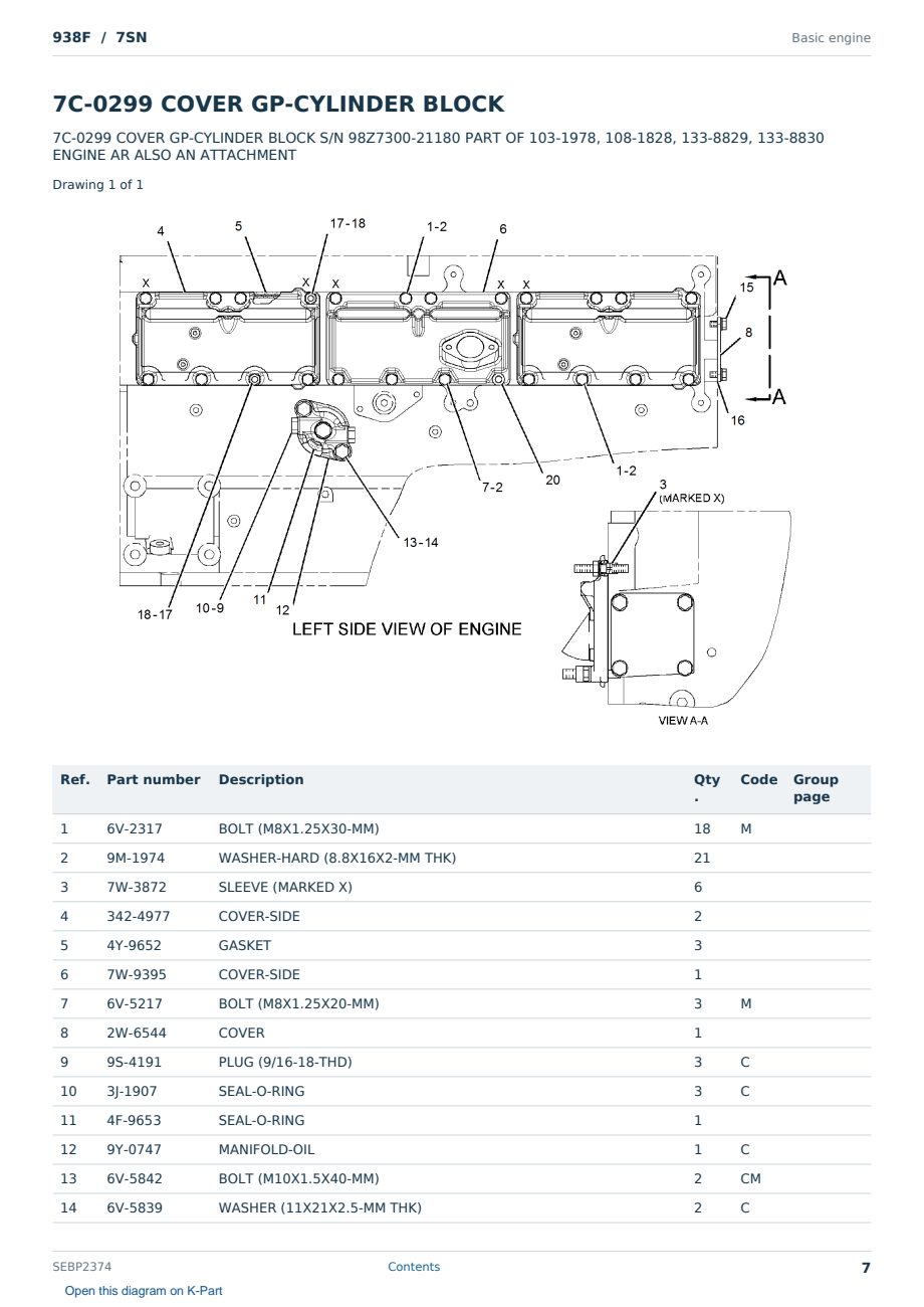 Caterpillar 938F S/N 7SN Partsbook SEBP2374 (English) - sample page 7 of 10 Caterpillar 938F S/N 7SN Partsbook SEBP2374 (English) - sample page 7 of 10